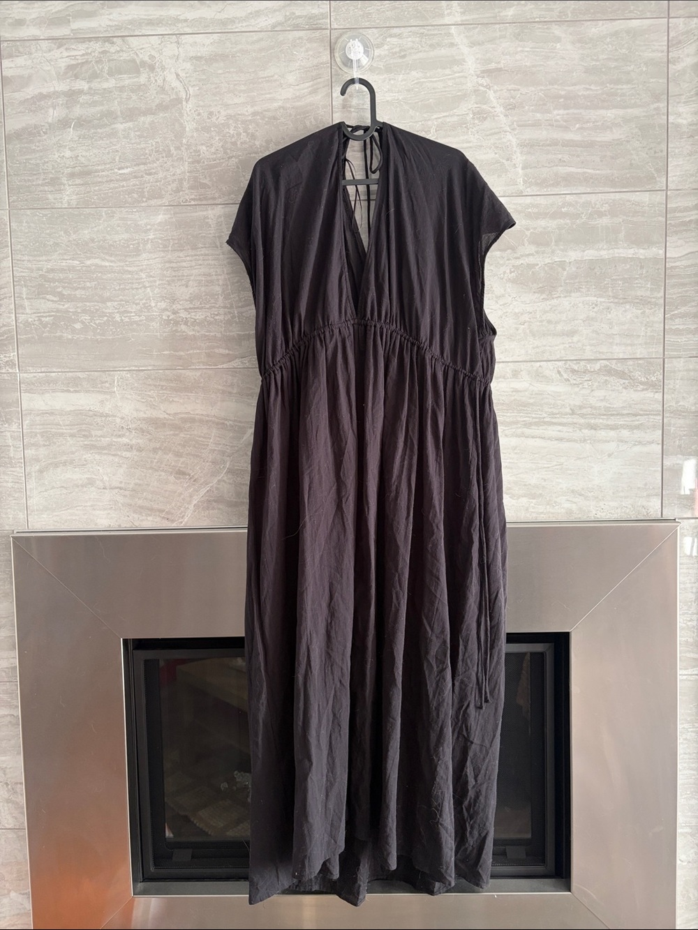 H&M Black V-Neck Cap Sleeve Maxi Dress with Tie Back